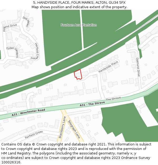 5, HANDYSIDE PLACE, FOUR MARKS, ALTON, GU34 5FX: Location map and indicative extent of plot