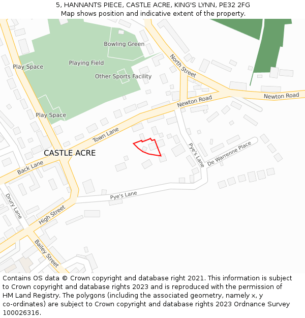 5, HANNANTS PIECE, CASTLE ACRE, KING'S LYNN, PE32 2FG: Location map and indicative extent of plot