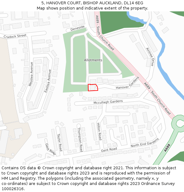 5, HANOVER COURT, BISHOP AUCKLAND, DL14 6EG: Location map and indicative extent of plot