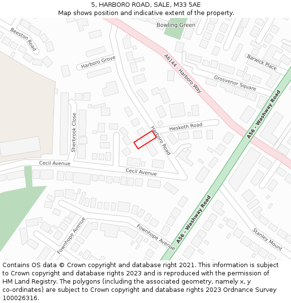 5, HARBORO ROAD, SALE, M33 5AE: Location map and indicative extent of plot