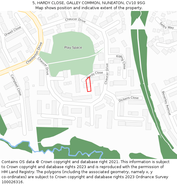 5, HARDY CLOSE, GALLEY COMMON, NUNEATON, CV10 9SG: Location map and indicative extent of plot