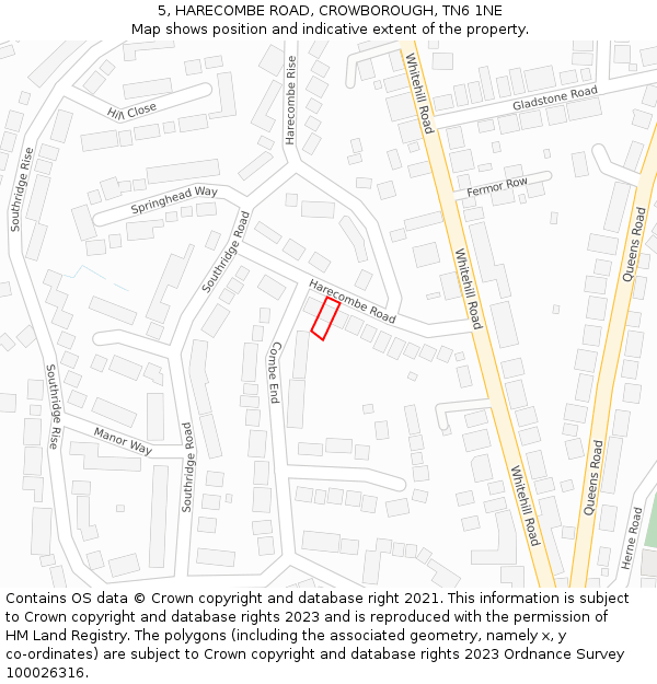 5, HARECOMBE ROAD, CROWBOROUGH, TN6 1NE: Location map and indicative extent of plot