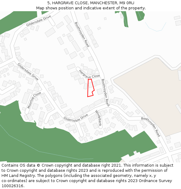 5, HARGRAVE CLOSE, MANCHESTER, M9 0RU: Location map and indicative extent of plot