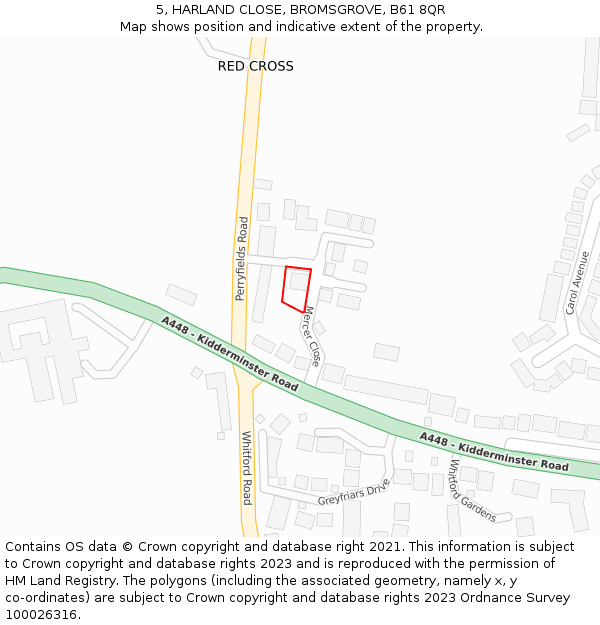 5, HARLAND CLOSE, BROMSGROVE, B61 8QR: Location map and indicative extent of plot