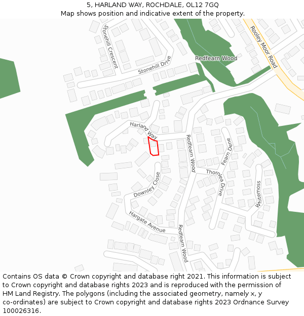 5, HARLAND WAY, ROCHDALE, OL12 7GQ: Location map and indicative extent of plot