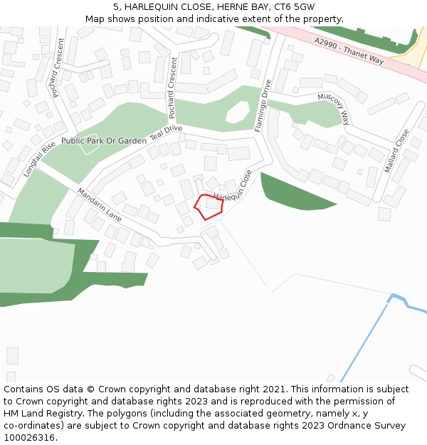 5, HARLEQUIN CLOSE, HERNE BAY, CT6 5GW: Location map and indicative extent of plot