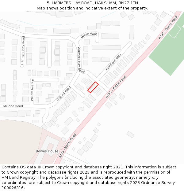 5, HARMERS HAY ROAD, HAILSHAM, BN27 1TN: Location map and indicative extent of plot