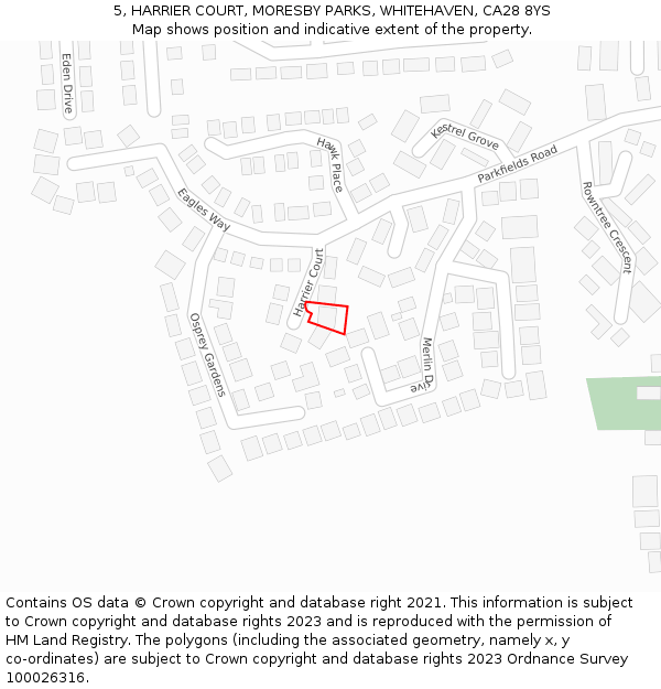 5, HARRIER COURT, MORESBY PARKS, WHITEHAVEN, CA28 8YS: Location map and indicative extent of plot