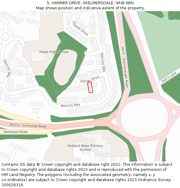 5, HARRIER DRIVE, SKELMERSDALE, WN8 6BN: Location map and indicative extent of plot