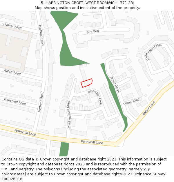 5, HARRINGTON CROFT, WEST BROMWICH, B71 3RJ: Location map and indicative extent of plot