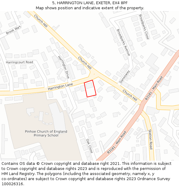 5, HARRINGTON LANE, EXETER, EX4 8PF: Location map and indicative extent of plot