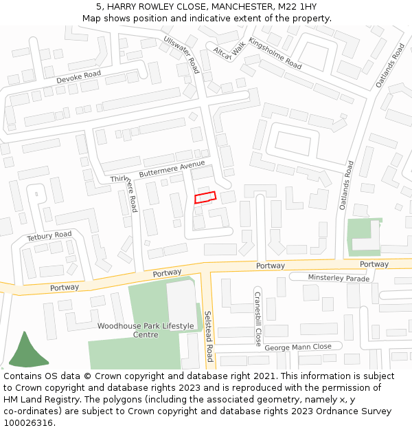 5, HARRY ROWLEY CLOSE, MANCHESTER, M22 1HY: Location map and indicative extent of plot