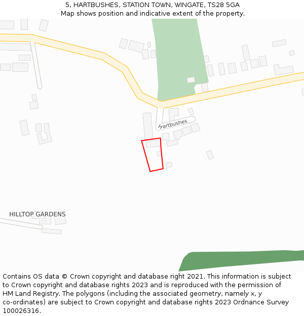 5, HARTBUSHES, STATION TOWN, WINGATE, TS28 5GA: Location map and indicative extent of plot