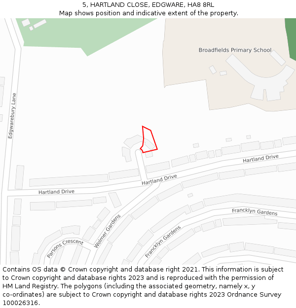 5, HARTLAND CLOSE, EDGWARE, HA8 8RL: Location map and indicative extent of plot