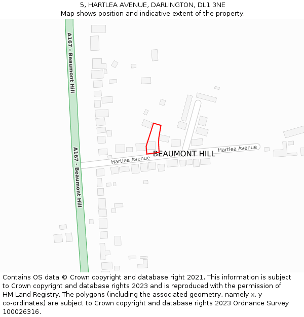 5, HARTLEA AVENUE, DARLINGTON, DL1 3NE: Location map and indicative extent of plot