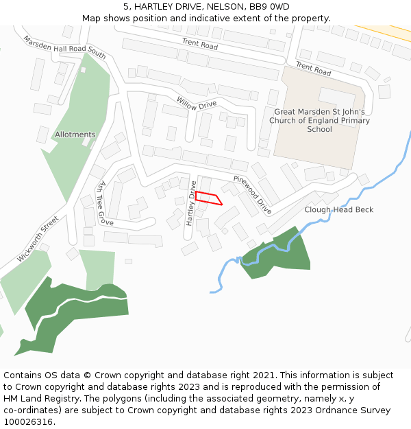 5, HARTLEY DRIVE, NELSON, BB9 0WD: Location map and indicative extent of plot