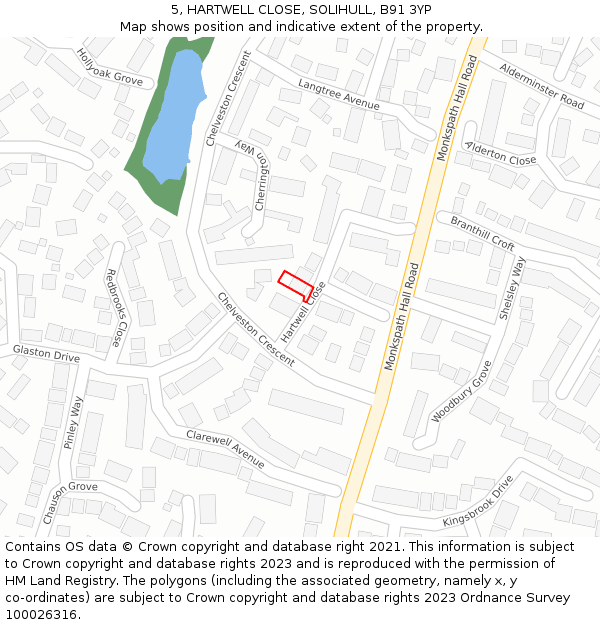 5, HARTWELL CLOSE, SOLIHULL, B91 3YP: Location map and indicative extent of plot