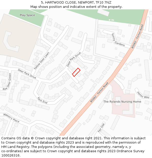 5, HARTWOOD CLOSE, NEWPORT, TF10 7NZ: Location map and indicative extent of plot