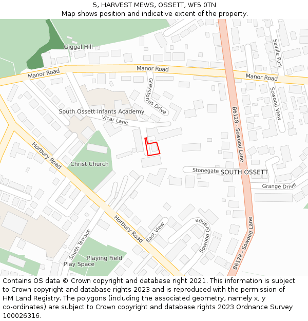 5, HARVEST MEWS, OSSETT, WF5 0TN: Location map and indicative extent of plot