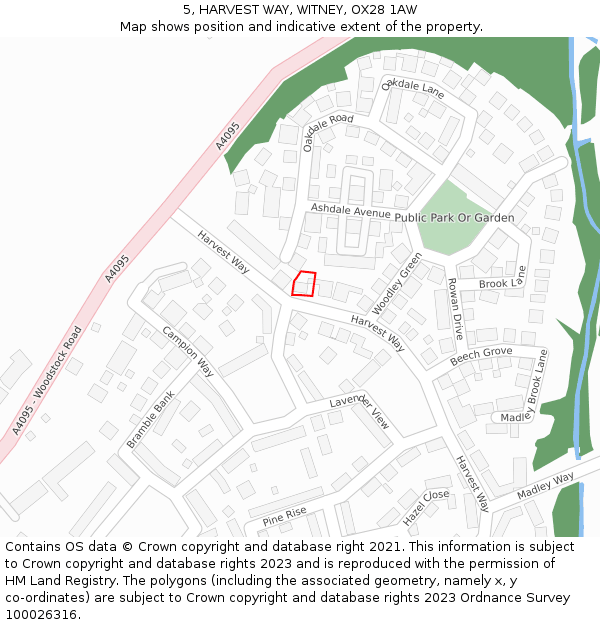 5, HARVEST WAY, WITNEY, OX28 1AW: Location map and indicative extent of plot