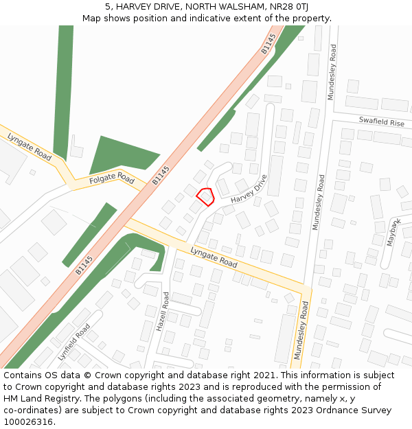 5, HARVEY DRIVE, NORTH WALSHAM, NR28 0TJ: Location map and indicative extent of plot