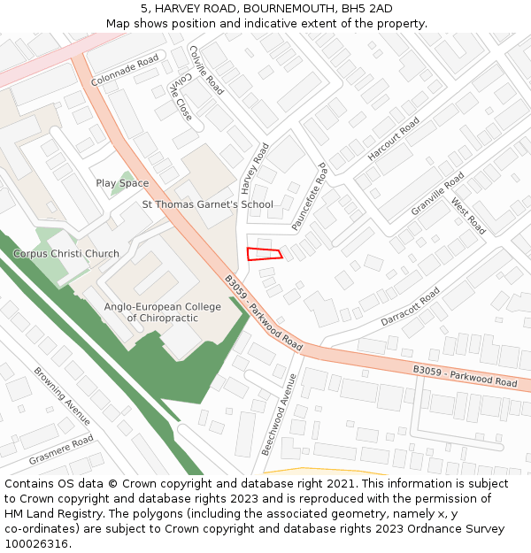 5, HARVEY ROAD, BOURNEMOUTH, BH5 2AD: Location map and indicative extent of plot