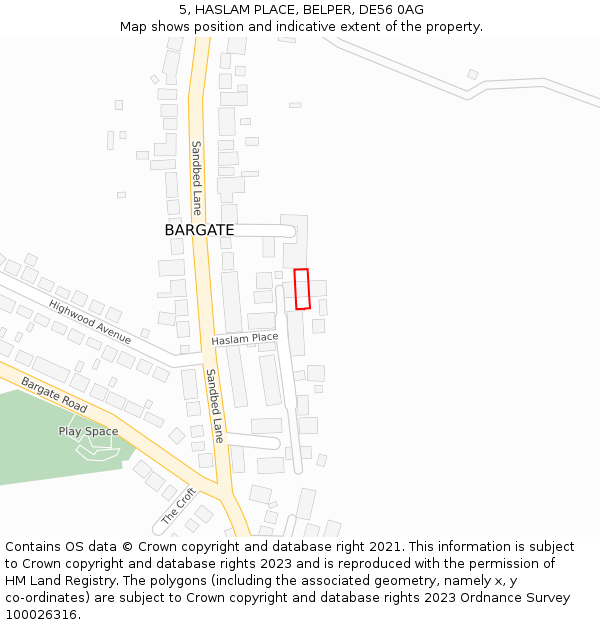 5, HASLAM PLACE, BELPER, DE56 0AG: Location map and indicative extent of plot