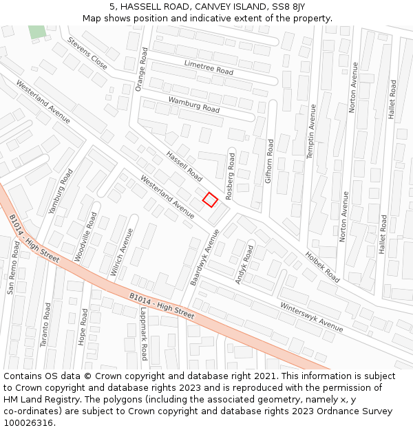 5, HASSELL ROAD, CANVEY ISLAND, SS8 8JY: Location map and indicative extent of plot