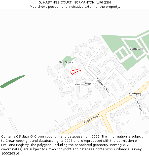 5, HASTINGS COURT, NORMANTON, WF6 2SH: Location map and indicative extent of plot