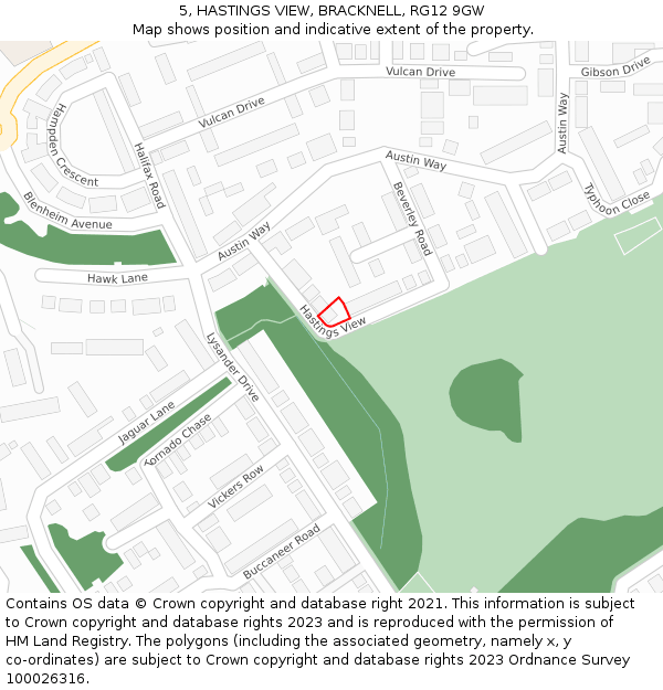 5, HASTINGS VIEW, BRACKNELL, RG12 9GW: Location map and indicative extent of plot