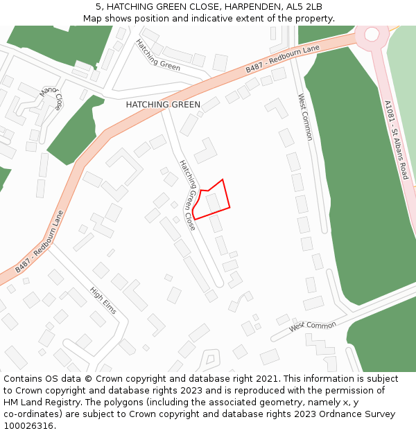 5, HATCHING GREEN CLOSE, HARPENDEN, AL5 2LB: Location map and indicative extent of plot