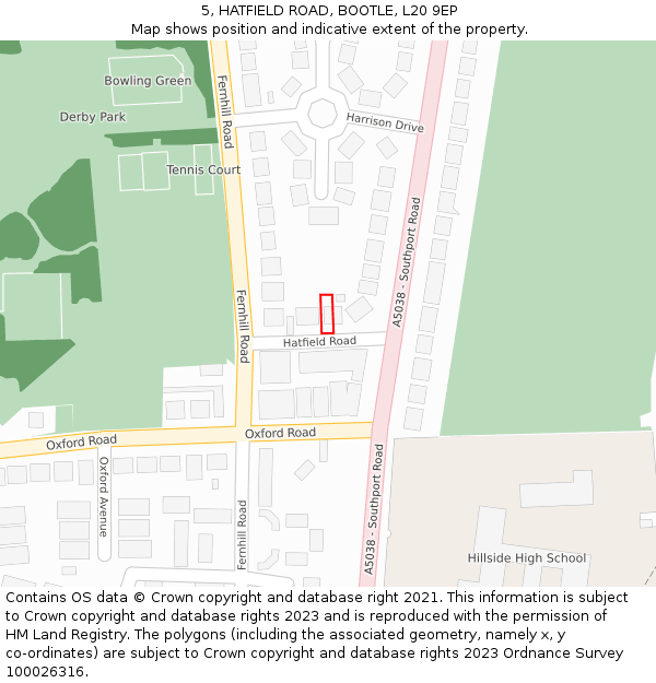 5, HATFIELD ROAD, BOOTLE, L20 9EP: Location map and indicative extent of plot