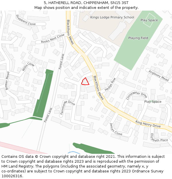 5, HATHERELL ROAD, CHIPPENHAM, SN15 3ST: Location map and indicative extent of plot