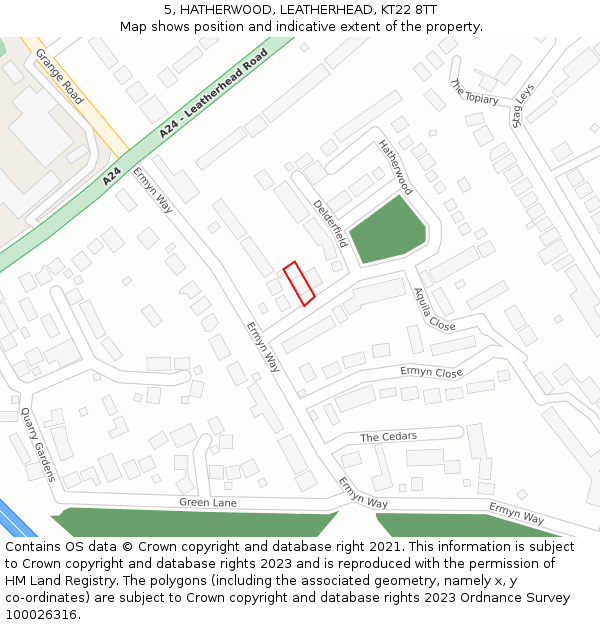 5, HATHERWOOD, LEATHERHEAD, KT22 8TT: Location map and indicative extent of plot