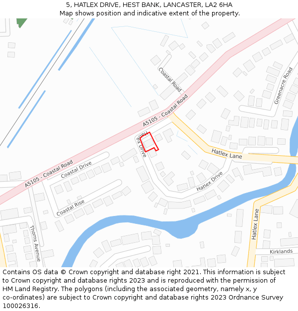 5, HATLEX DRIVE, HEST BANK, LANCASTER, LA2 6HA: Location map and indicative extent of plot