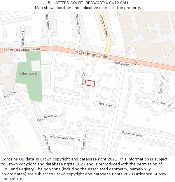 5, HATTERS COURT, BEDWORTH, CV12 9AU: Location map and indicative extent of plot