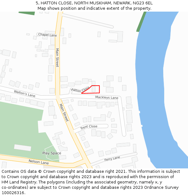 5, HATTON CLOSE, NORTH MUSKHAM, NEWARK, NG23 6EL: Location map and indicative extent of plot