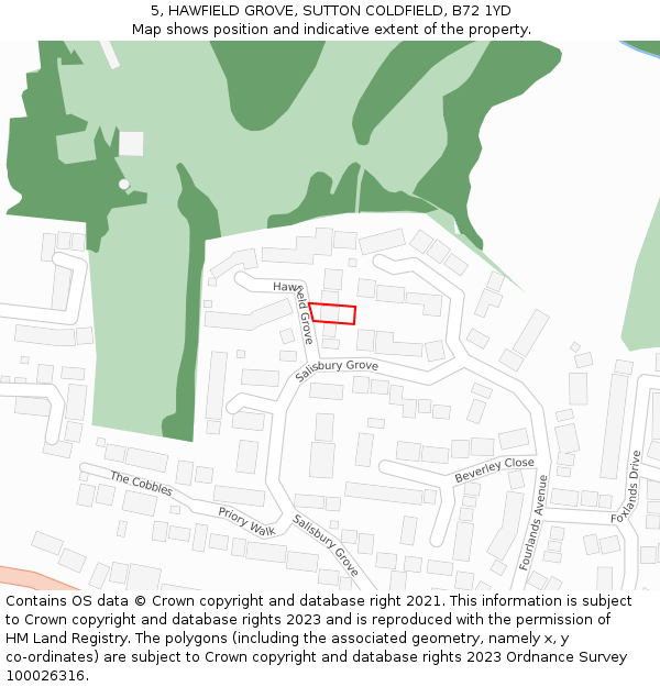 5, HAWFIELD GROVE, SUTTON COLDFIELD, B72 1YD: Location map and indicative extent of plot