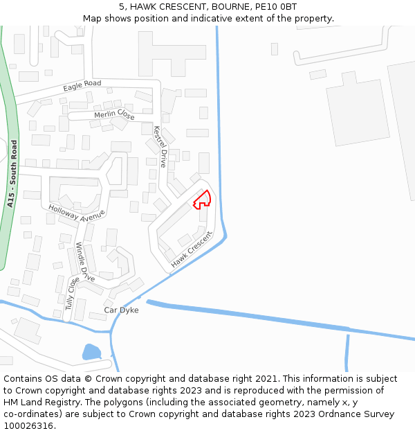 5, HAWK CRESCENT, BOURNE, PE10 0BT: Location map and indicative extent of plot