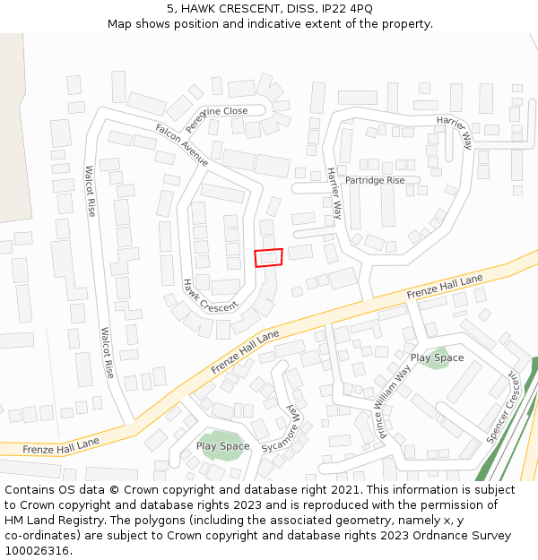 5, HAWK CRESCENT, DISS, IP22 4PQ: Location map and indicative extent of plot