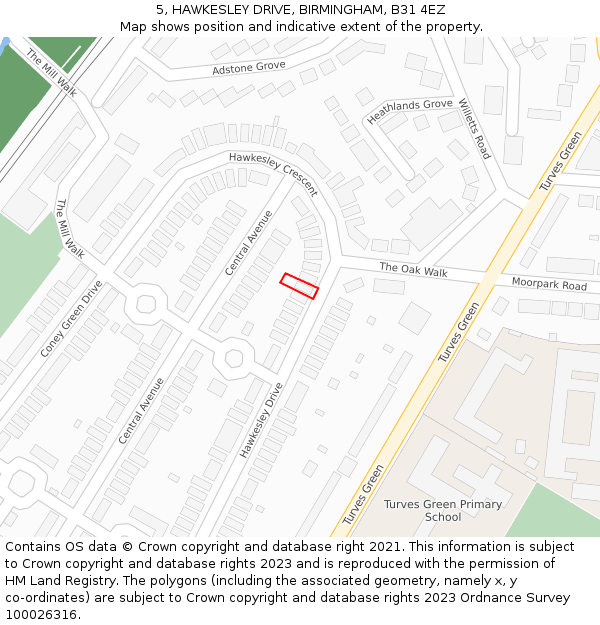 5, HAWKESLEY DRIVE, BIRMINGHAM, B31 4EZ: Location map and indicative extent of plot