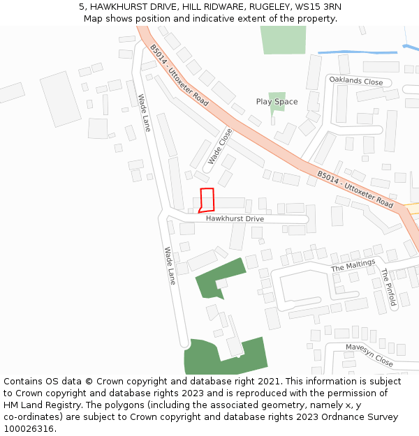 5, HAWKHURST DRIVE, HILL RIDWARE, RUGELEY, WS15 3RN: Location map and indicative extent of plot