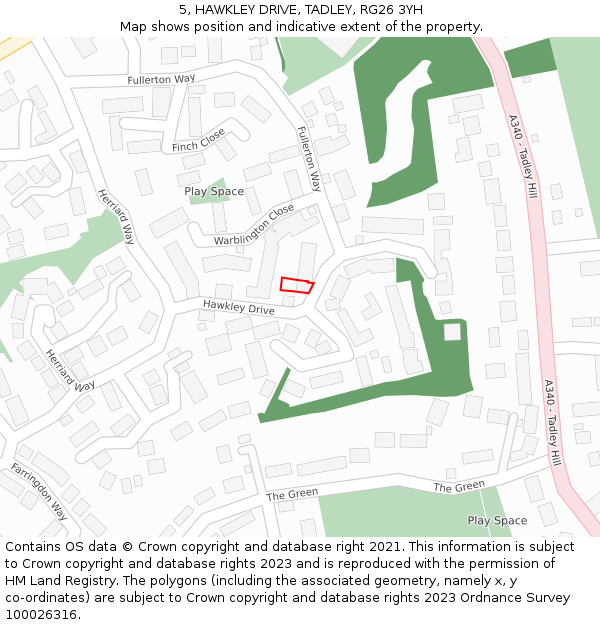 5, HAWKLEY DRIVE, TADLEY, RG26 3YH: Location map and indicative extent of plot