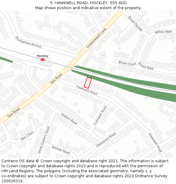 5, HAWKWELL ROAD, HOCKLEY, SS5 4DD: Location map and indicative extent of plot