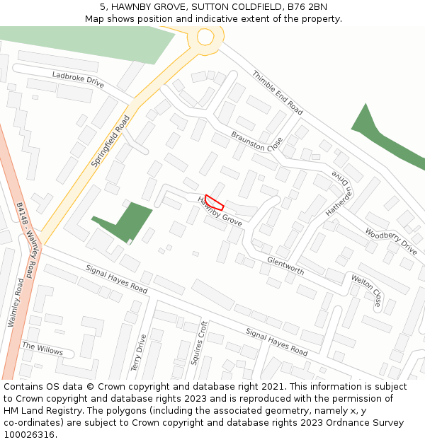 5, HAWNBY GROVE, SUTTON COLDFIELD, B76 2BN: Location map and indicative extent of plot
