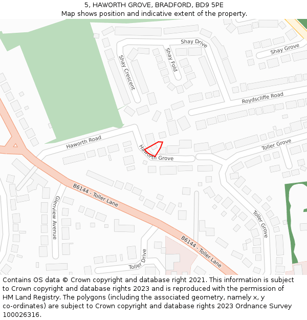 5, HAWORTH GROVE, BRADFORD, BD9 5PE: Location map and indicative extent of plot