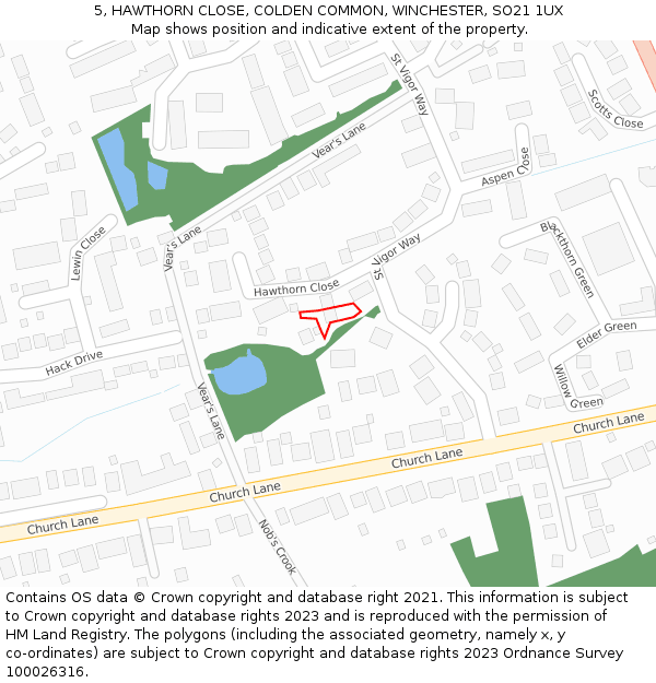 5, HAWTHORN CLOSE, COLDEN COMMON, WINCHESTER, SO21 1UX: Location map and indicative extent of plot