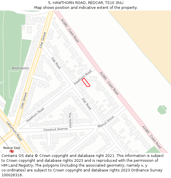 5, HAWTHORN ROAD, REDCAR, TS10 3NU: Location map and indicative extent of plot