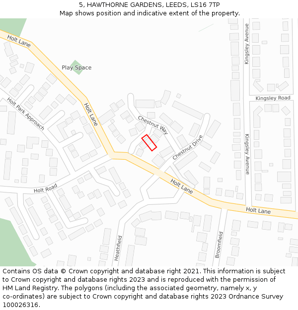 5, HAWTHORNE GARDENS, LEEDS, LS16 7TP: Location map and indicative extent of plot
