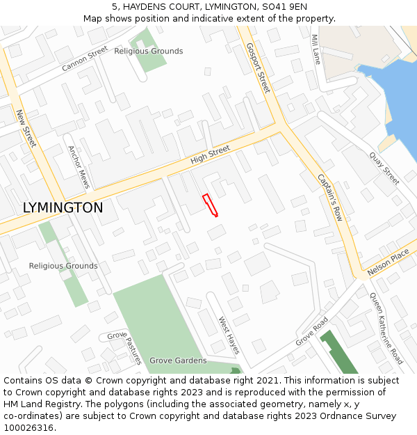 5, HAYDENS COURT, LYMINGTON, SO41 9EN: Location map and indicative extent of plot